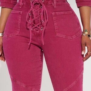 Fashion Nova Lace-Up Skinny Jeans in Fuchsia Pink